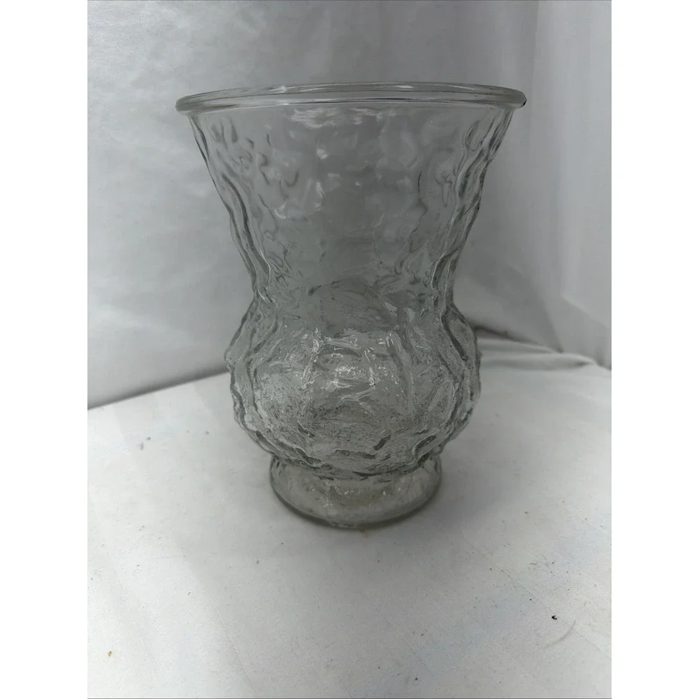 Vintage E.O. Brody Clear Glass Textured Flower Vase Medium Size in Excellent Con